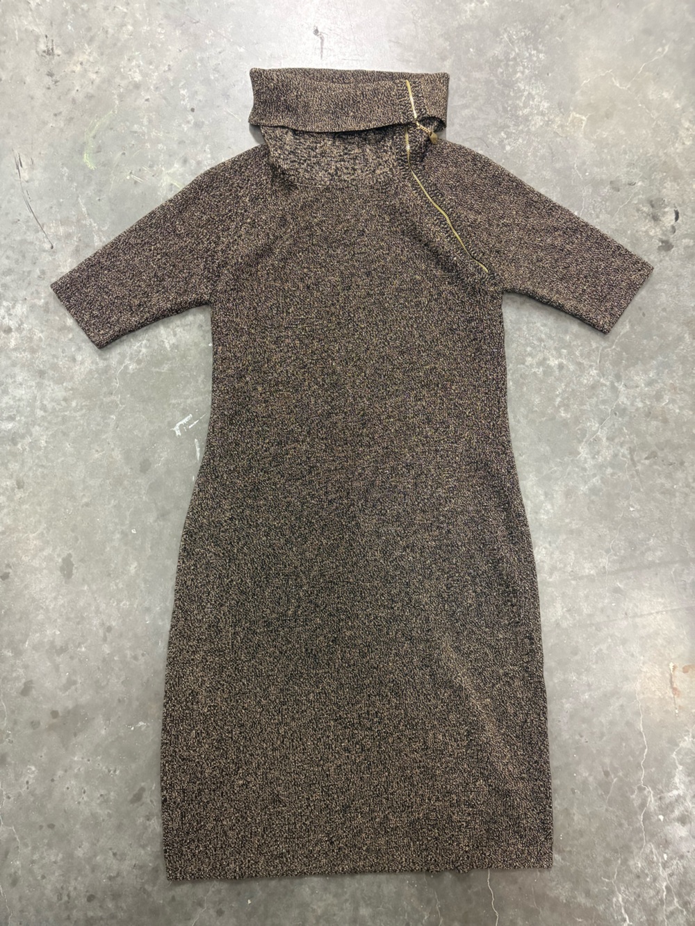 ✨ Calvin Klein Metallic Gold Lurex Cowl Neck Zip Sweater Dress Medium (M)